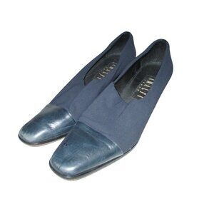 *Amalfi Navy Blue Fabric w Leather Square Toe Tip - 9AA